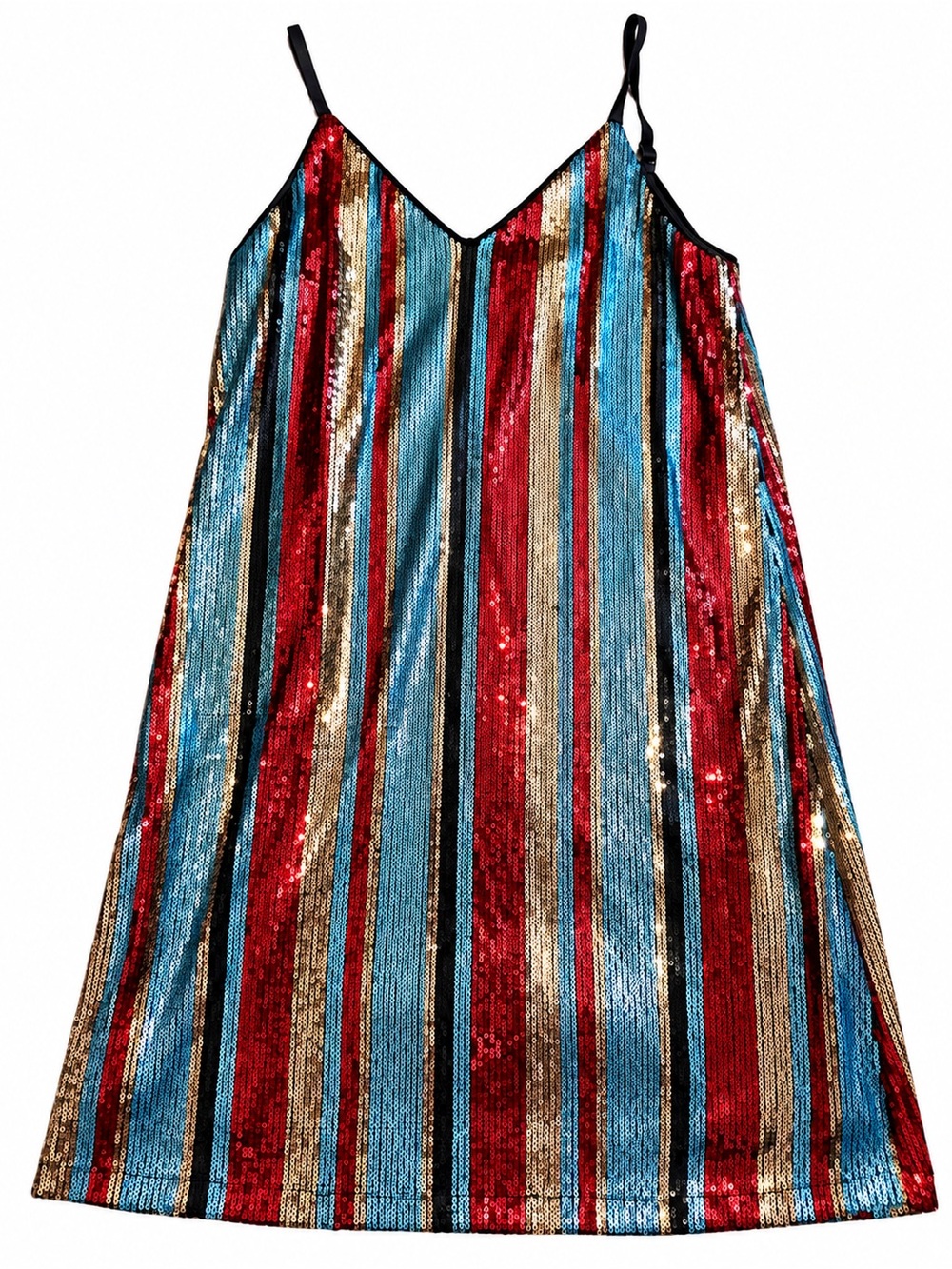 AS U WISH Sequin Mini Dress Red Blue Gold Striped Party XS
